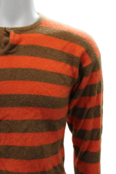 Marcello Rubinacci Mens Henley Cashmere Striped Sweater Orange 3/4 Size XS