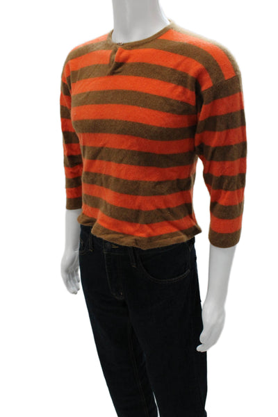 Marcello Rubinacci Mens Henley Cashmere Striped Sweater Orange 3/4 Size XS