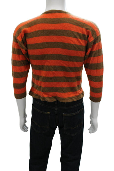 Marcello Rubinacci Mens Henley Cashmere Striped Sweater Orange 3/4 Size XS