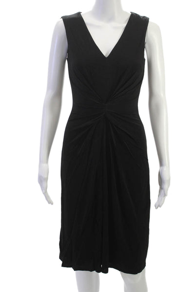David Meister Women Sheath Dress Black V-Neck Knee Length Acetate Size 2