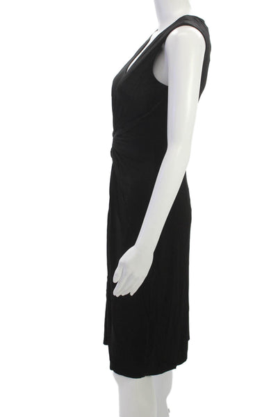 David Meister Women Sheath Dress Black V-Neck Knee Length Acetate Size 2
