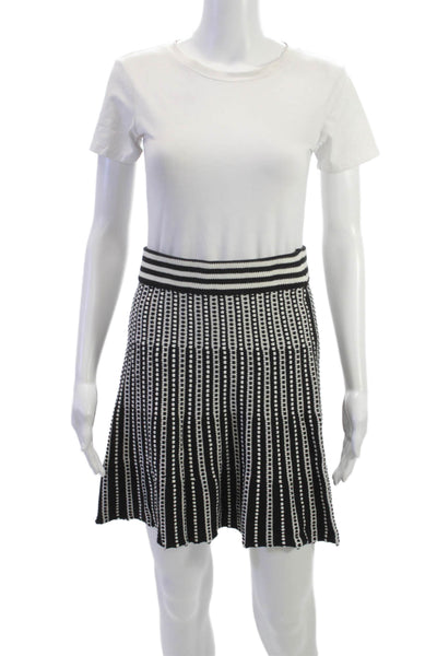 Catherine Malandrino Women Pleated Black Mini Skirt Geometric Cotton Size S