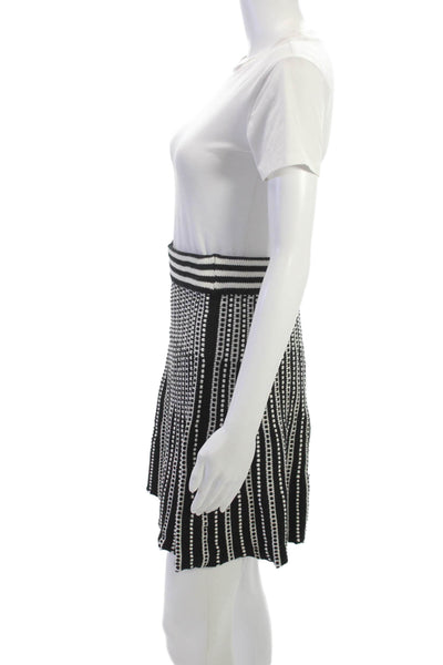 Catherine Malandrino Women Pleated Black Mini Skirt Geometric Cotton Size S