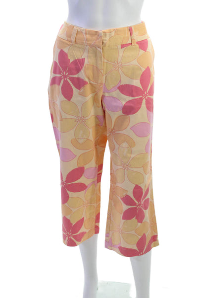 Garnet Hill Women Multicolor Floral Cotton Capri Pants Button Closure Size 8P