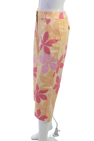 Garnet Hill Women Multicolor Floral Cotton Capri Pants Button Closure Size 8P
