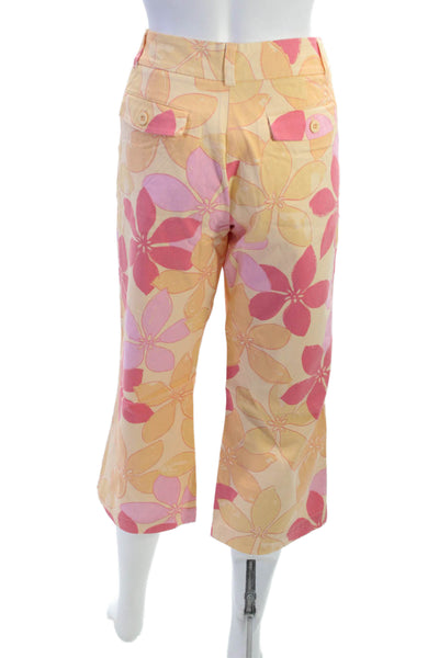 Garnet Hill Women Multicolor Floral Cotton Capri Pants Button Closure Size 8P