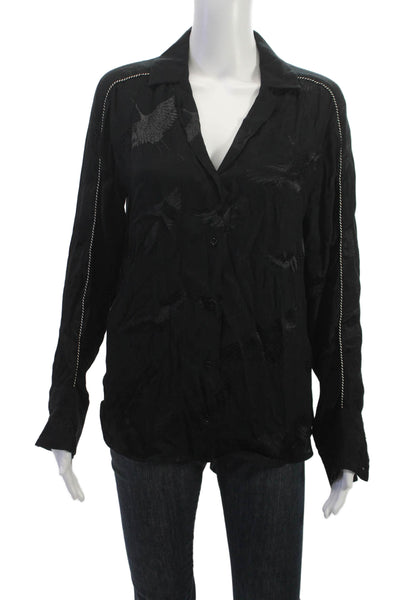 Sandro Paris Women Animal Print Viscose Long Sleeve Blouse Black Size 2