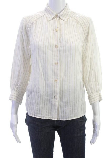 Gerard Darel Women Collared Striped Lyocell White Button-Up 3/4 Sleeve Size 1