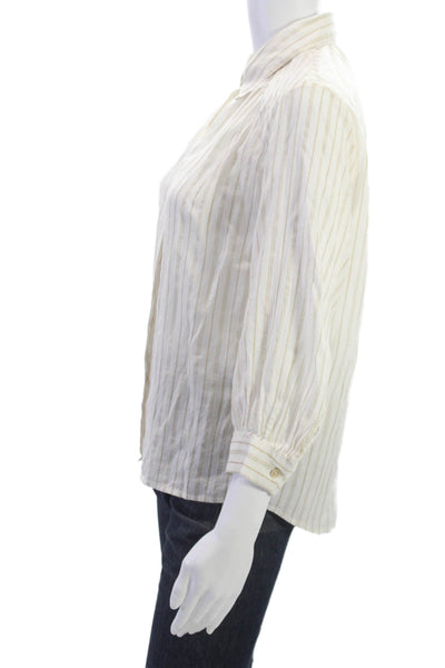 Gerard Darel Women Collared Striped Lyocell White Button-Up 3/4 Sleeve Size 1