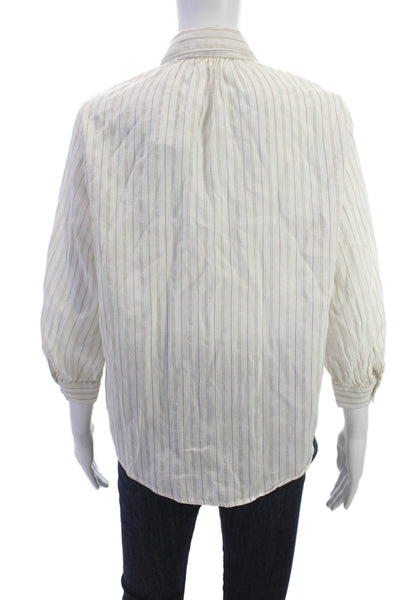 Gerard Darel Women Collared Striped Lyocell White Button-Up 3/4 Sleeve Size 1