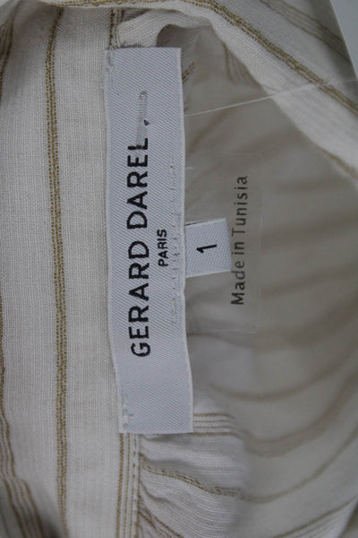 Gerard Darel Women Collared Striped Lyocell White Button-Up 3/4 Sleeve Size 1