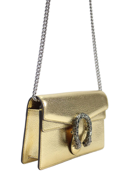Gucci Womens Metallic Crystal Snake Dionysus Super Mini Handbag Gold Tone
