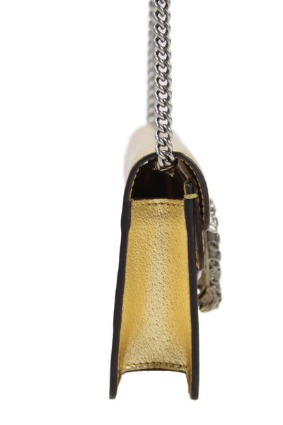 Gucci Womens Metallic Crystal Snake Dionysus Super Mini Handbag Gold Tone