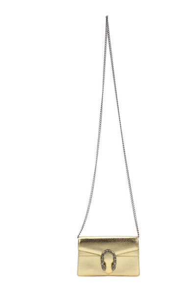 Gucci Womens Metallic Crystal Snake Dionysus Super Mini Handbag Gold Tone