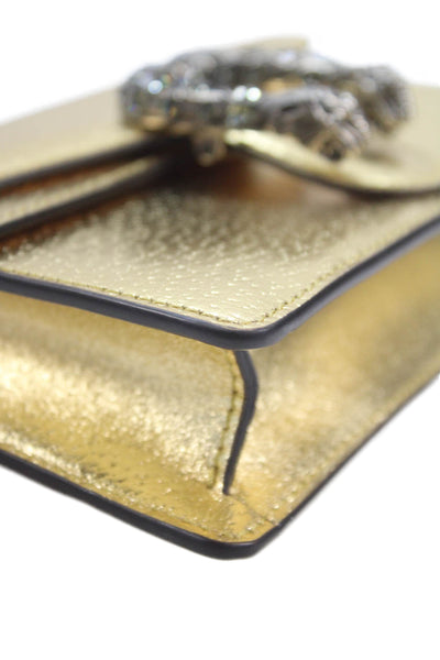 Gucci Womens Metallic Crystal Snake Dionysus Super Mini Handbag Gold Tone