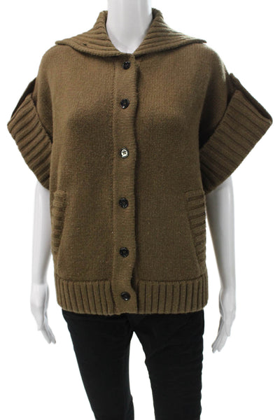Zara Women Collared Brown Wool Blend Cardigan Short Sleeve Solid Fall Size XS