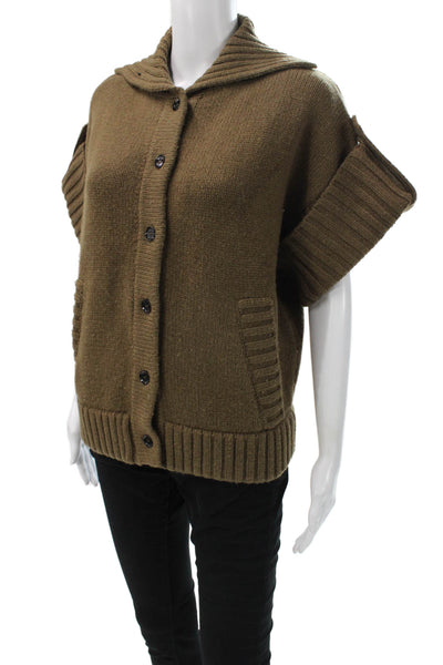 Zara Women Collared Brown Wool Blend Cardigan Short Sleeve Solid Fall Size XS