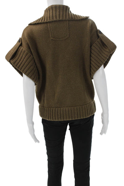 Zara Women Collared Brown Wool Blend Cardigan Short Sleeve Solid Fall Size XS