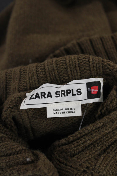 Zara Women Collared Brown Wool Blend Cardigan Short Sleeve Solid Fall Size XS