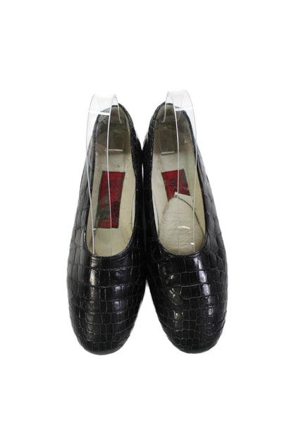 Maylin Womens Crocodile Print Slide On Flats Black Size 37 7