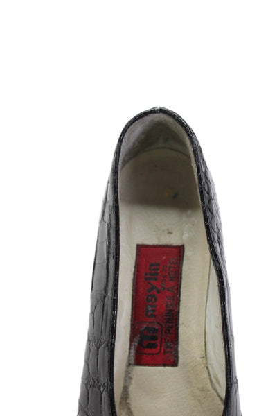 Maylin Womens Crocodile Print Slide On Flats Black Size 37 7