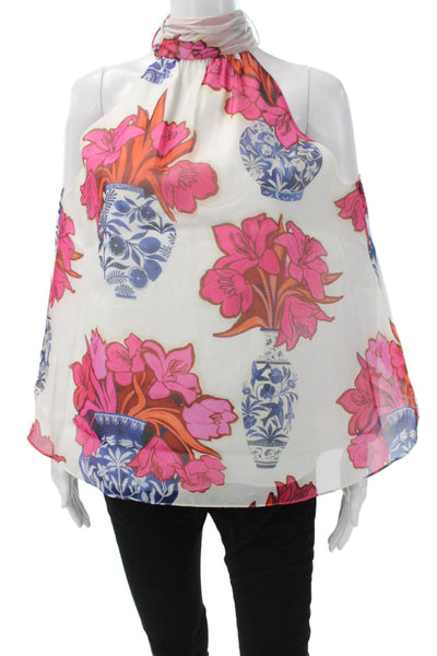 Ted Baker London Womens Halter Floral Sleeveless Blouse White Polyester Size 2
