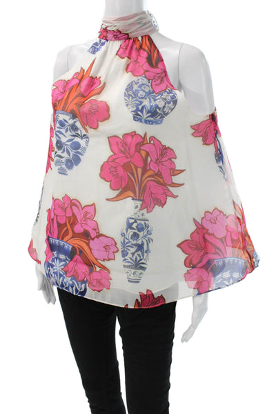 Ted Baker London Womens Halter Floral Sleeveless Blouse White Polyester Size 2
