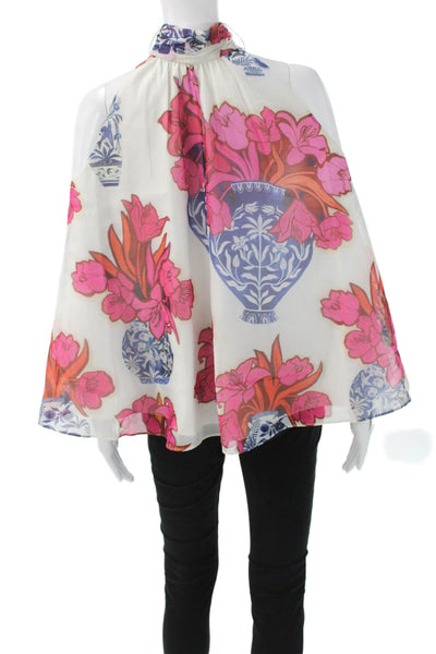 Ted Baker London Womens Halter Floral Sleeveless Blouse White Polyester Size 2