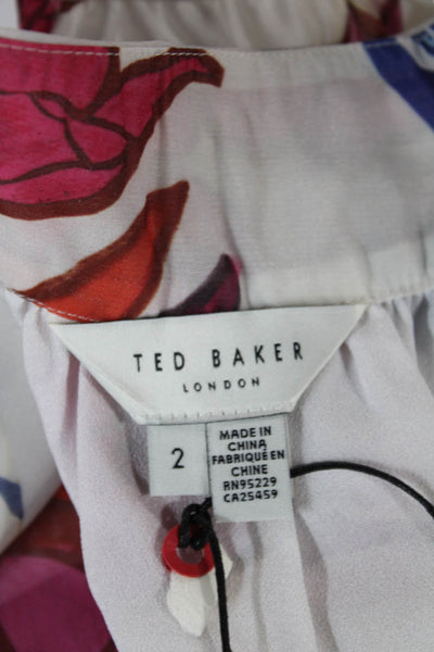 Ted Baker London Womens Halter Floral Sleeveless Blouse White Polyester Size 2