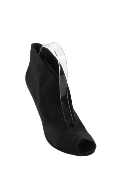Gianvito Rossi Womens Satin Peep Toe Stiletto Ankle Boots Black Size 37.5 7.5