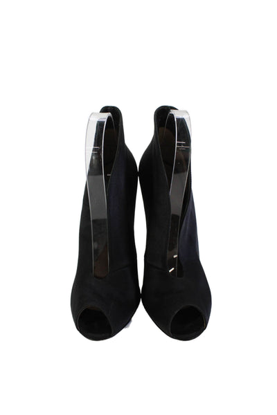 Gianvito Rossi Womens Satin Peep Toe Stiletto Ankle Boots Black Size 37.5 7.5