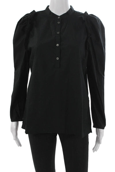 J Crew Women Tunic Collared Long Sleeve Black Cotton Size S