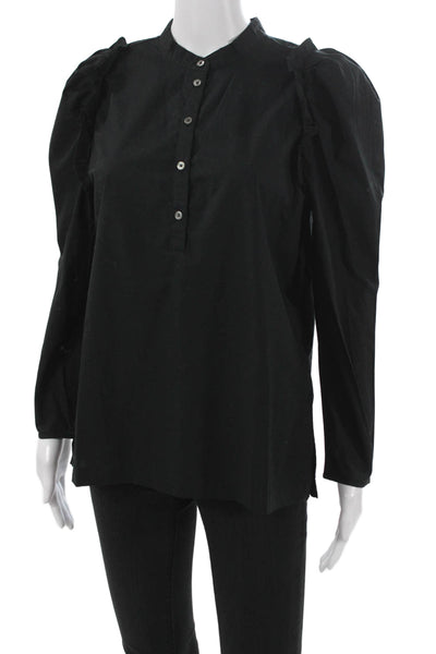J Crew Women Tunic Collared Long Sleeve Black Cotton Size S