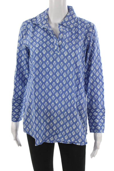 Madison Mathews Women Geometric Cotton Tunic Blouse Long Sleeve Size XS