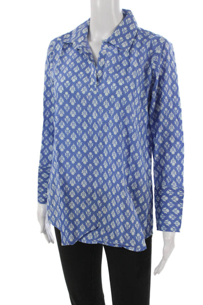 Madison Mathews Women Geometric Cotton Tunic Blouse Long Sleeve Size XS
