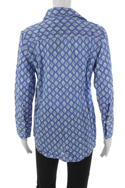Madison Mathews Women Geometric Cotton Tunic Blouse Long Sleeve Size XS