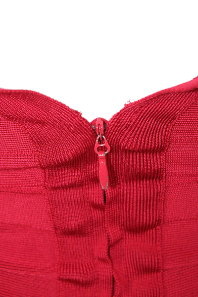 Herve Leger Womens Bodycon Red V Neck Short Sleeve Dress Size XS
