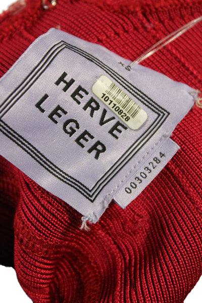 Herve Leger Womens Bodycon Red V Neck Short Sleeve Dress Size XS