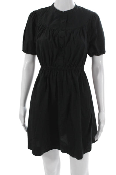 J Crew Womens Petite Fit & Flare Black Collared Short Sleeve Dress Size S
