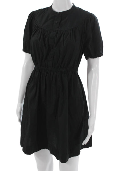 J Crew Womens Petite Fit & Flare Black Collared Short Sleeve Dress Size S
