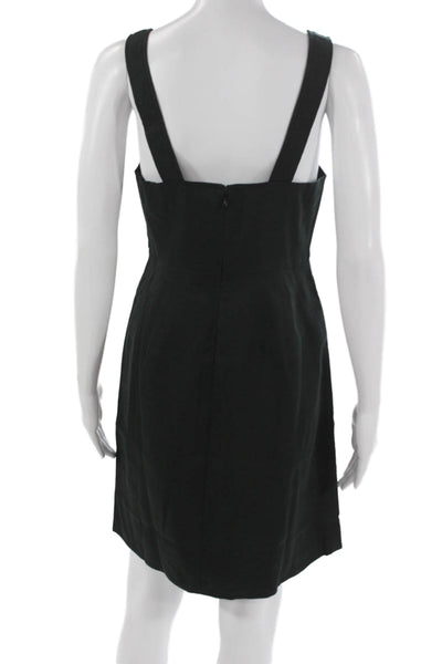 J Crew Womens Overall Dress Black Linen Square Neck Sleeveless Zip Size 2