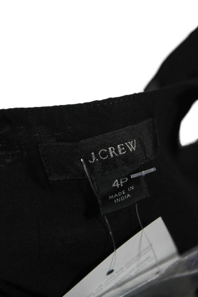 J Crew Women A-Line Black Cotton V-Neck Button Short Sleeve Dress Petite Size 4
