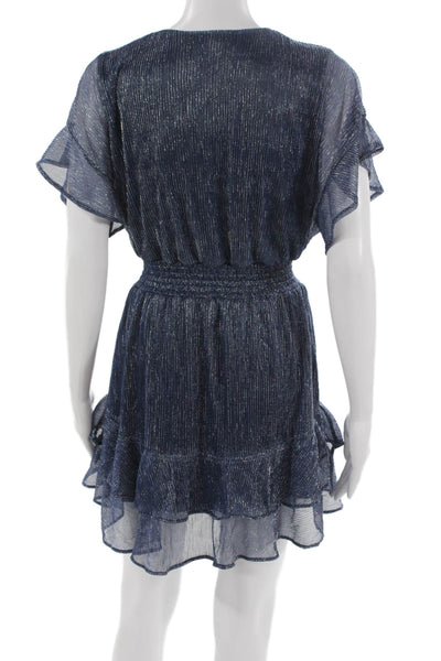 Walker & Wade Womens Wrap Dress Blue Striped V-Neck Short Sleeve Size S