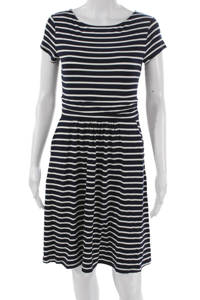 Boden Womens Fit & Flare Blue Boat Neck Short Sleeve Dress Size 4P