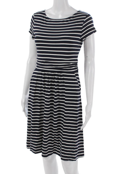 Boden Womens Fit & Flare Blue Boat Neck Short Sleeve Dress Size 4P