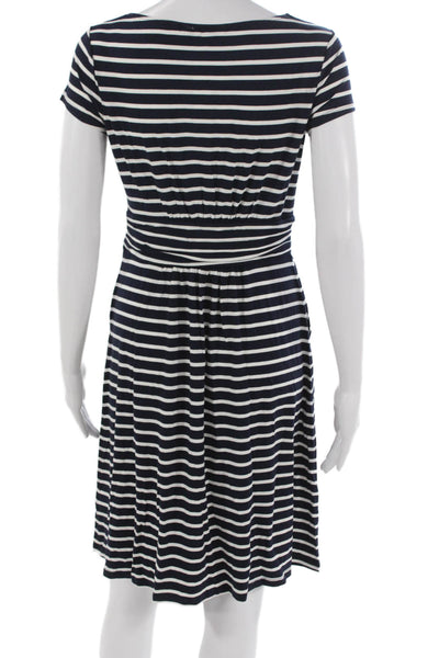 Boden Womens Fit & Flare Blue Boat Neck Short Sleeve Dress Size 4P