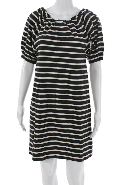 J Crew Womens Shift Dress Black Striped Boat Neck Short Sleeve Short Size XS