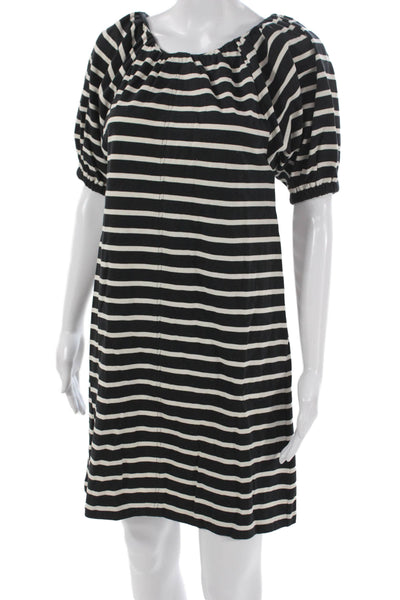 J Crew Womens Shift Dress Black Striped Boat Neck Short Sleeve Short Size XS