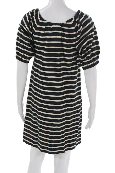 J Crew Womens Shift Dress Black Striped Boat Neck Short Sleeve Short Size XS