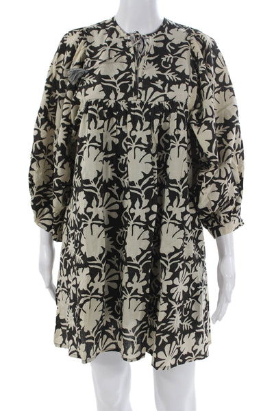 Millie Womens Black Trapeze Swing Dress 3/4 Sleeve Henley Blend Size 2XS